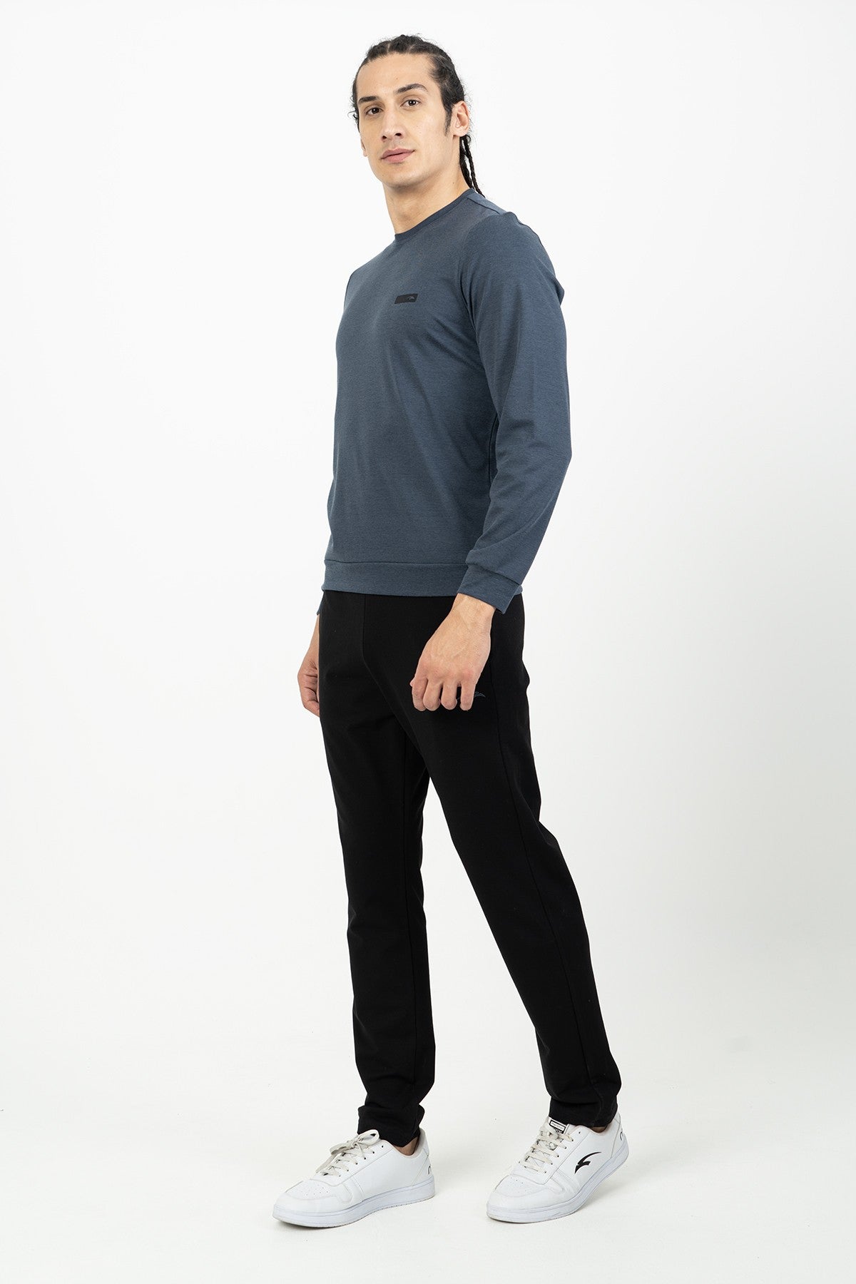 Büyük Beden Erkek Bisiklet Yaka Siyah Sweatshirt