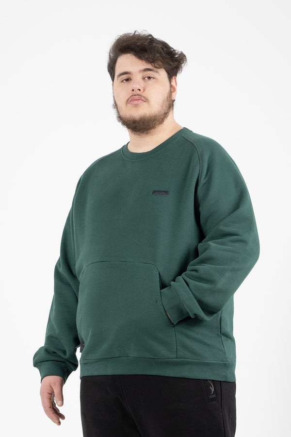 Büyük Beden Erkek Bisiklet Yaka Yeşil Sweatshirt