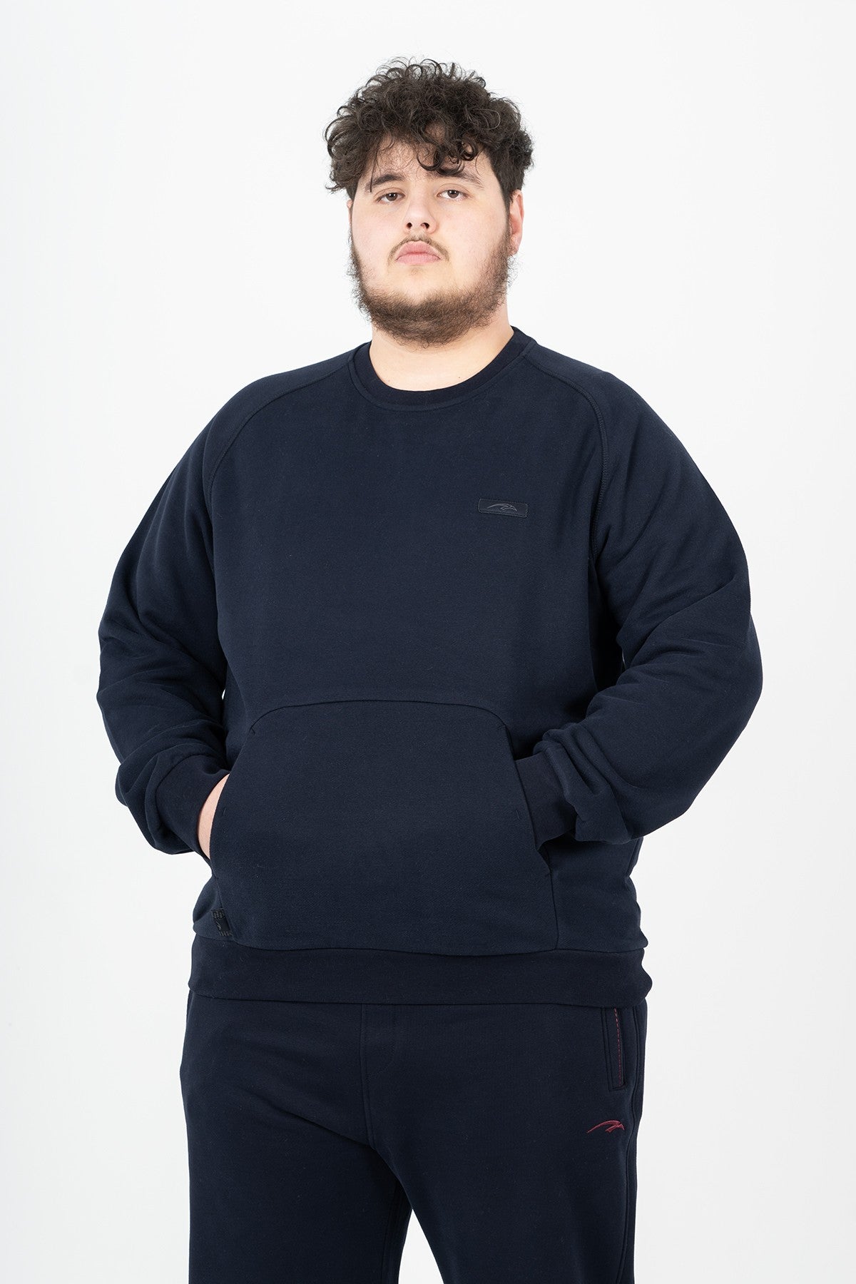 Büyük Beden Erkek Bisiklet Yaka Lacivert Sweatshirt