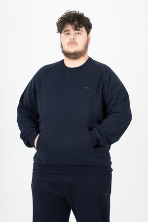 Büyük Beden Erkek Bisiklet Yaka Lacivert Sweatshirt