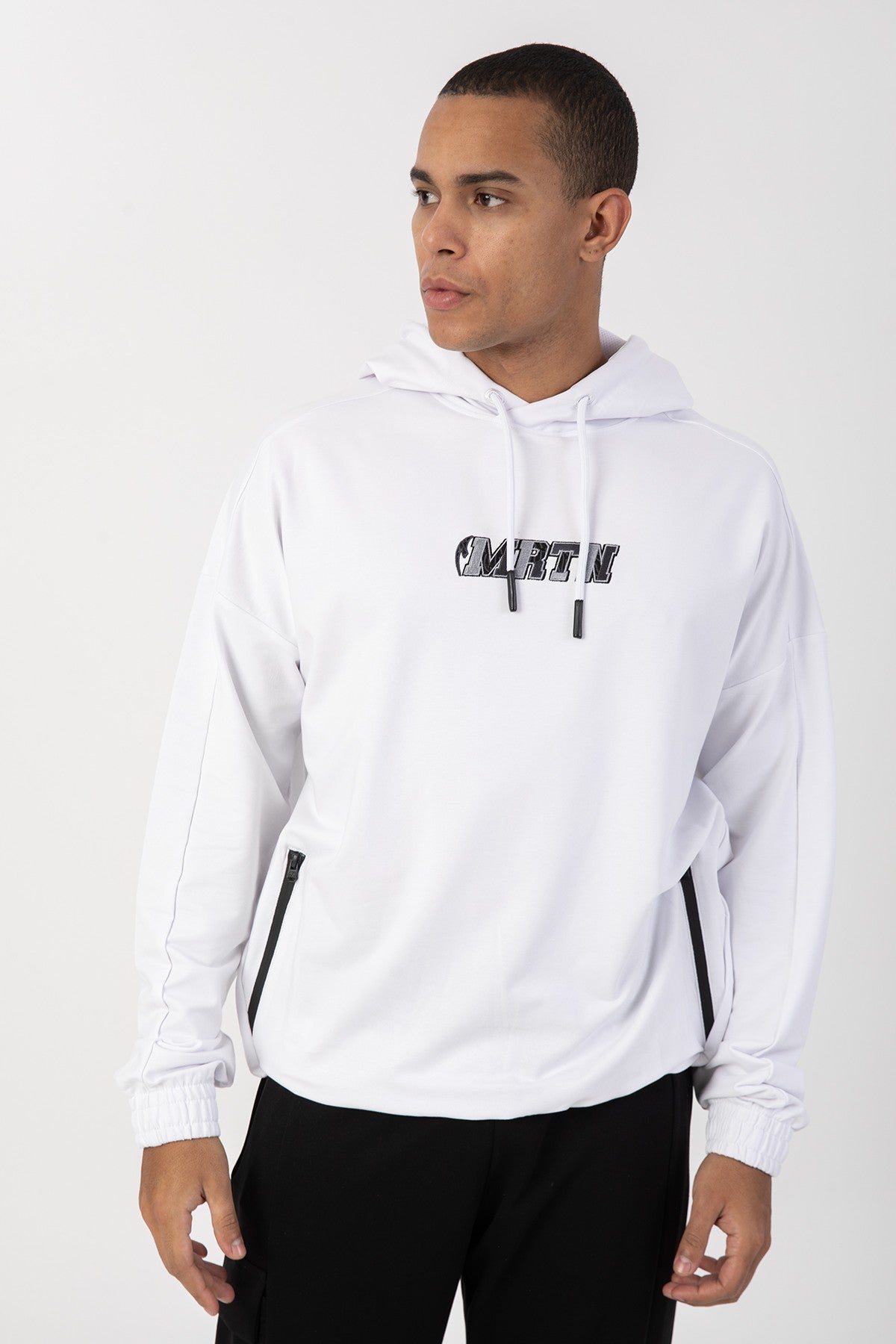 Oversize Erkek Kapüşonlu Beyaz Sweatshirt