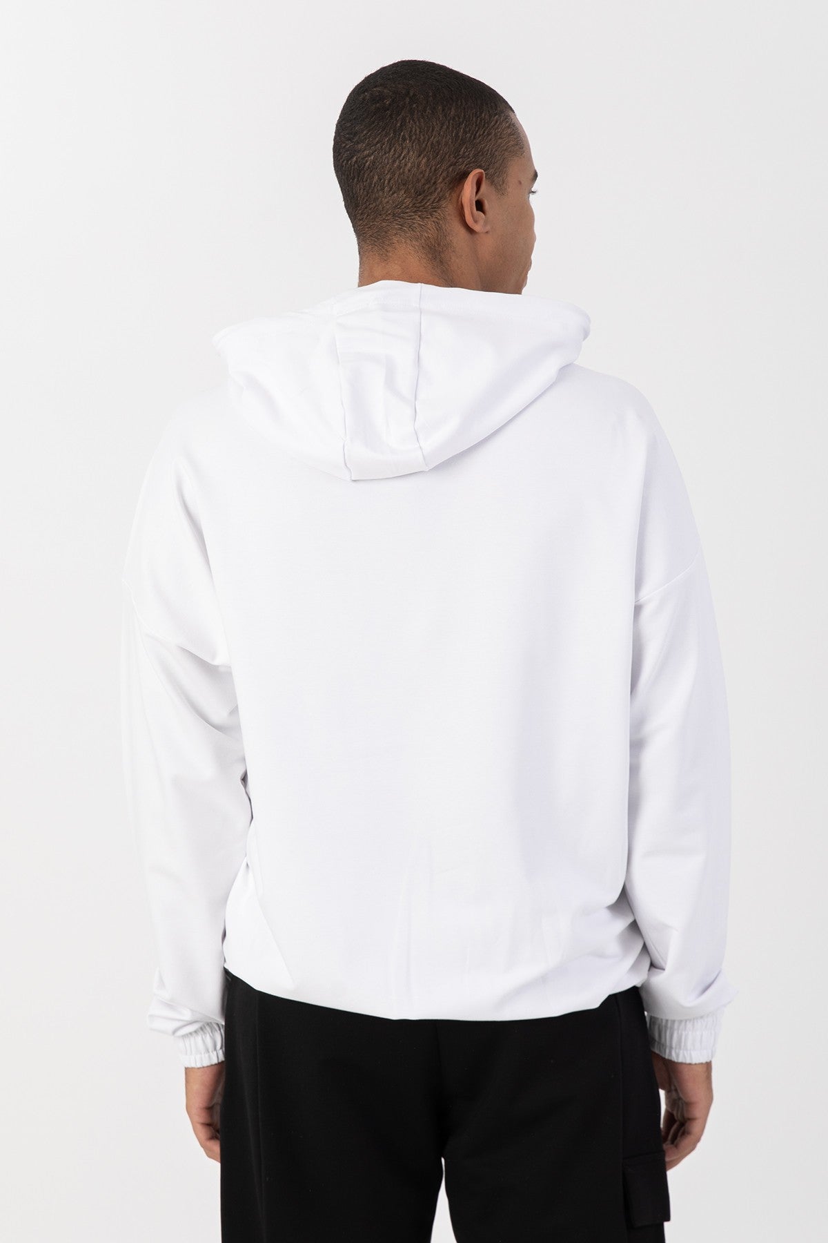 Oversize Erkek Kapüşonlu Beyaz Sweatshirt