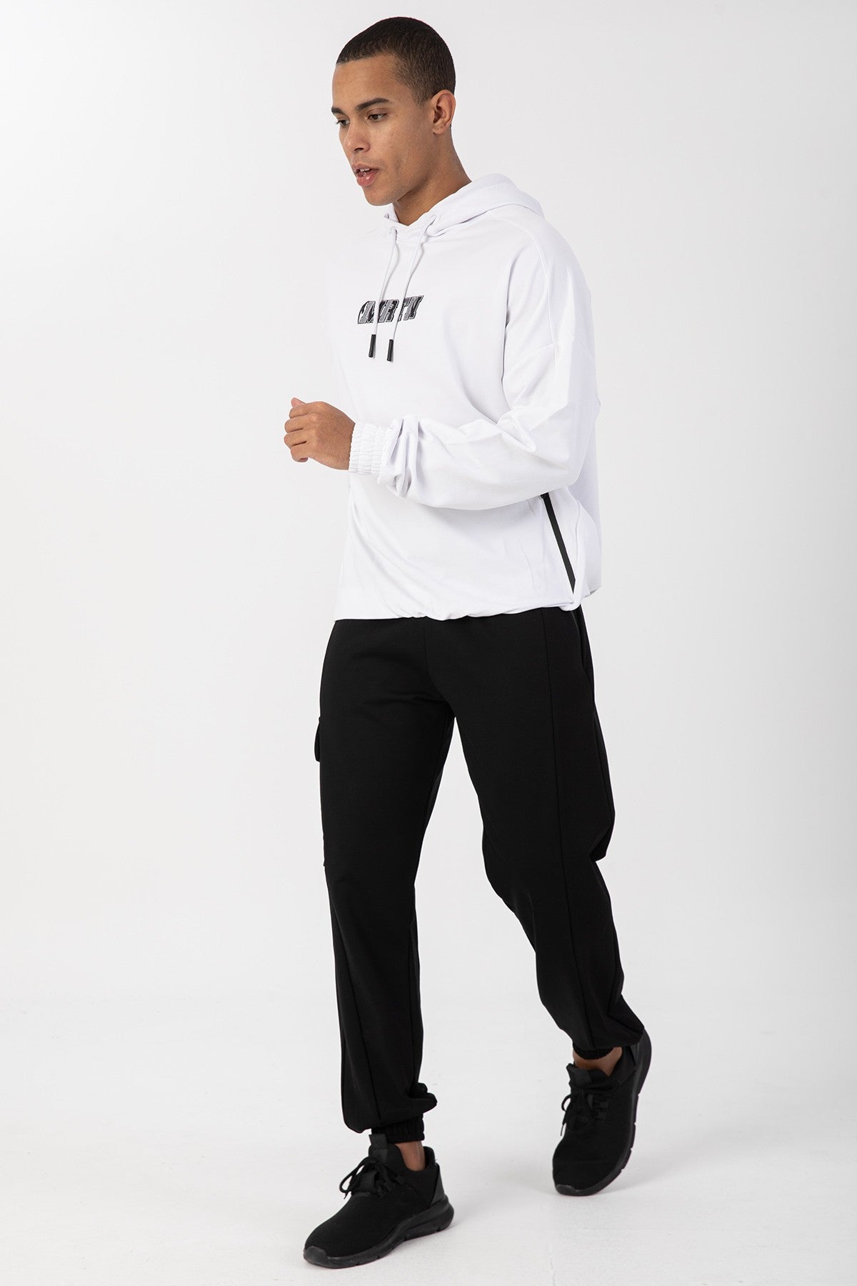 Oversize Erkek Kapüşonlu Beyaz Sweatshirt