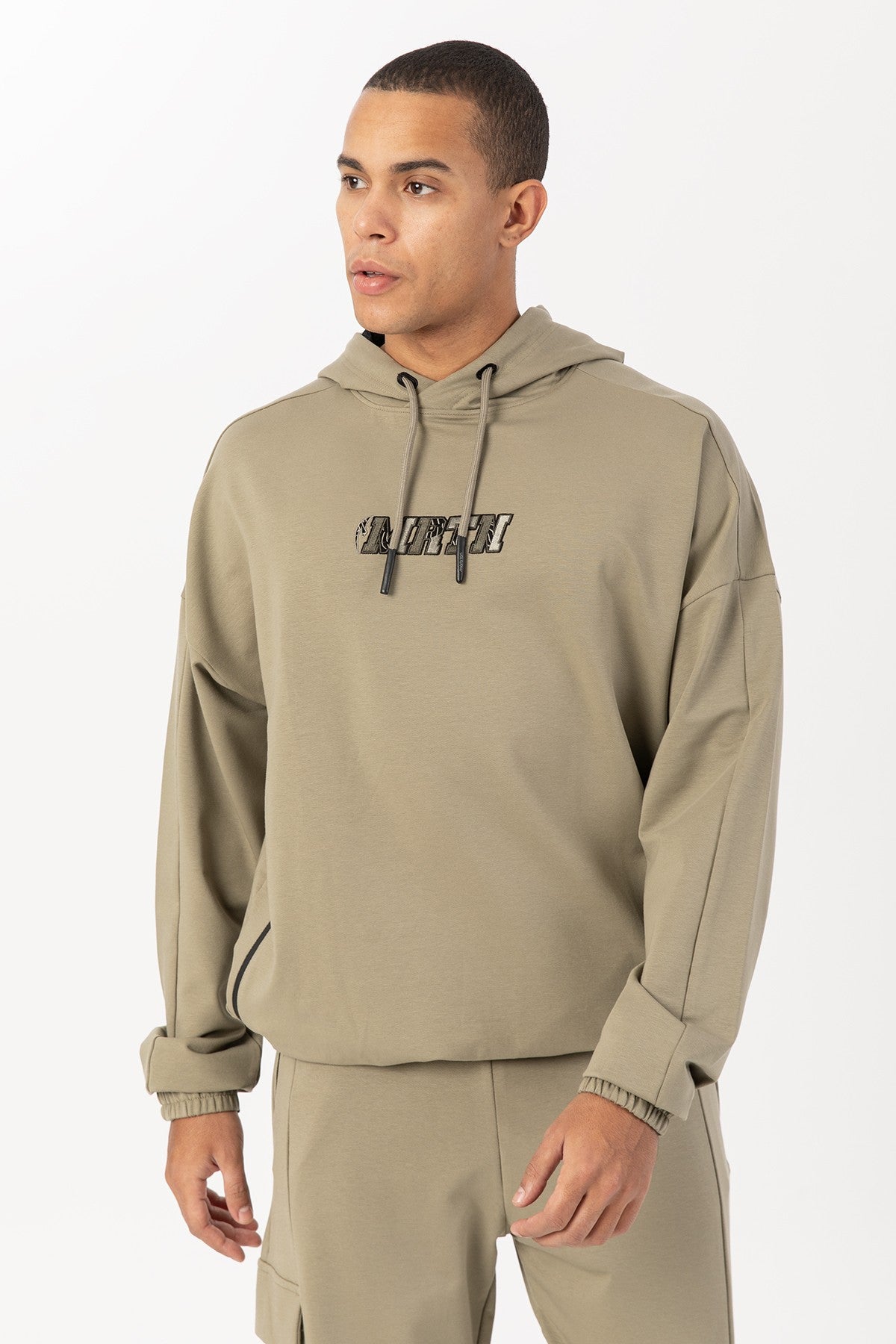 Oversize Erkek Kapüşonlu Haki Sweatshirt
