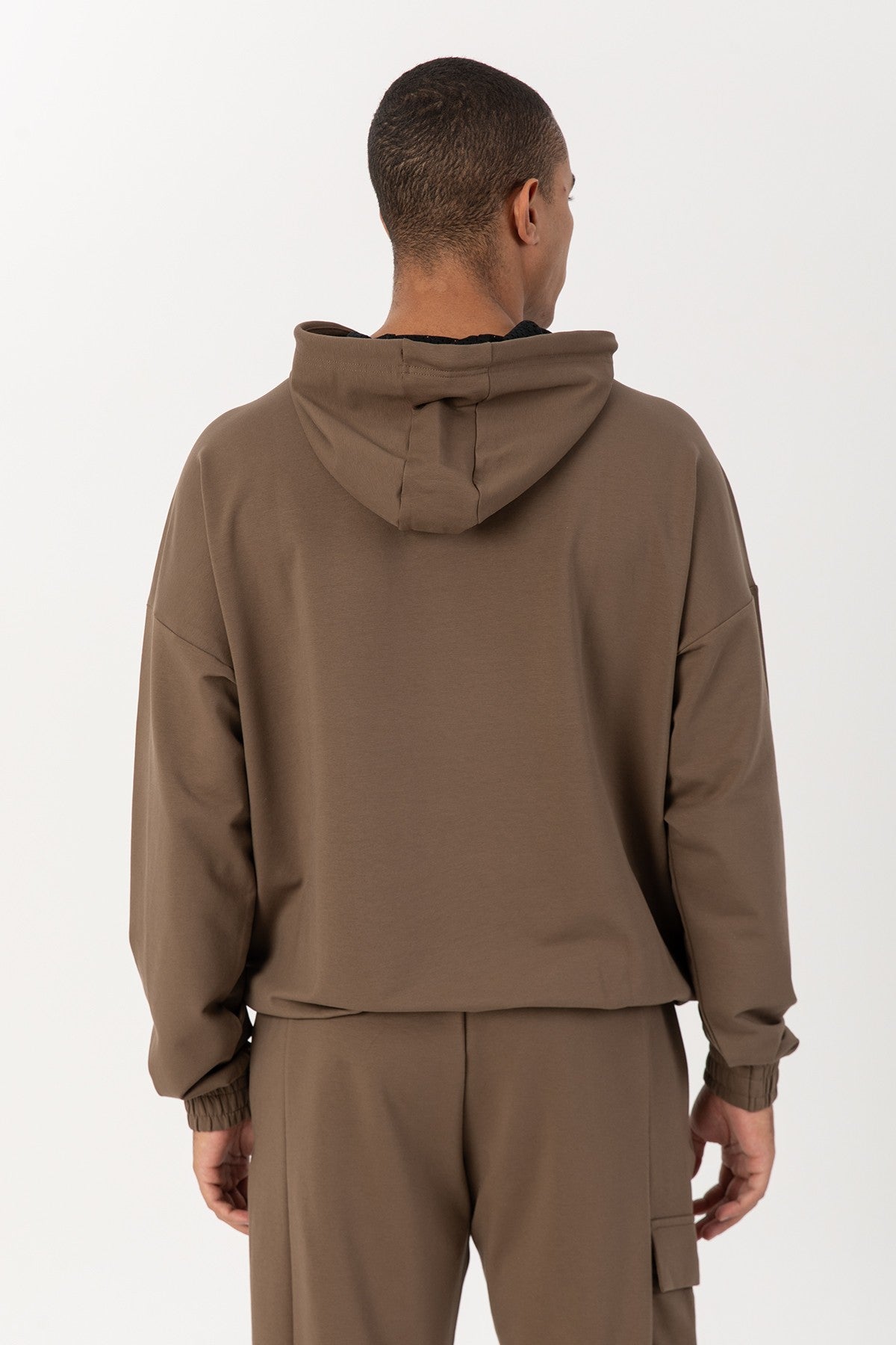 Oversize Erkek Kapüşonlu Kahverengi Sweatshirt