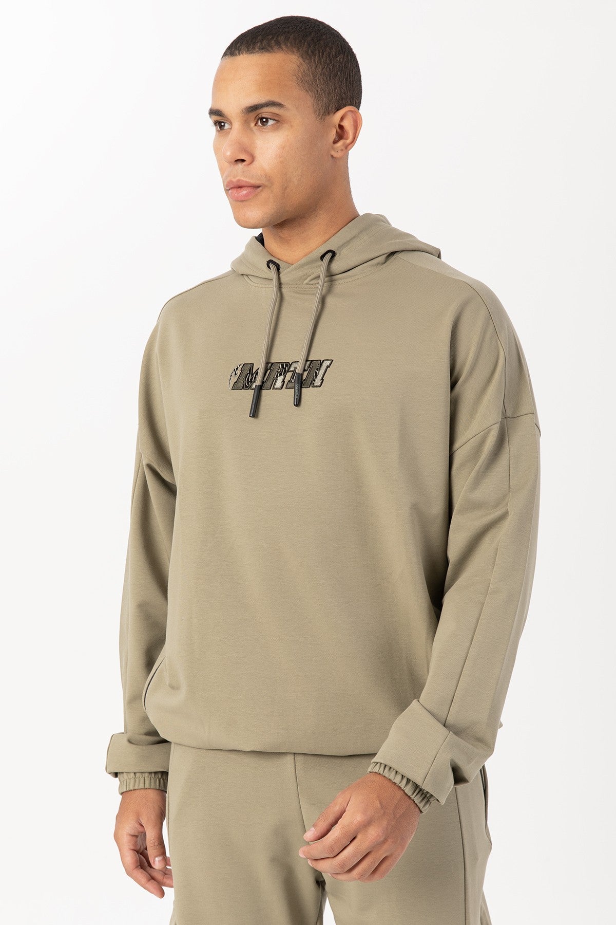 Oversize Erkek Kapüşonlu Haki Sweatshirt