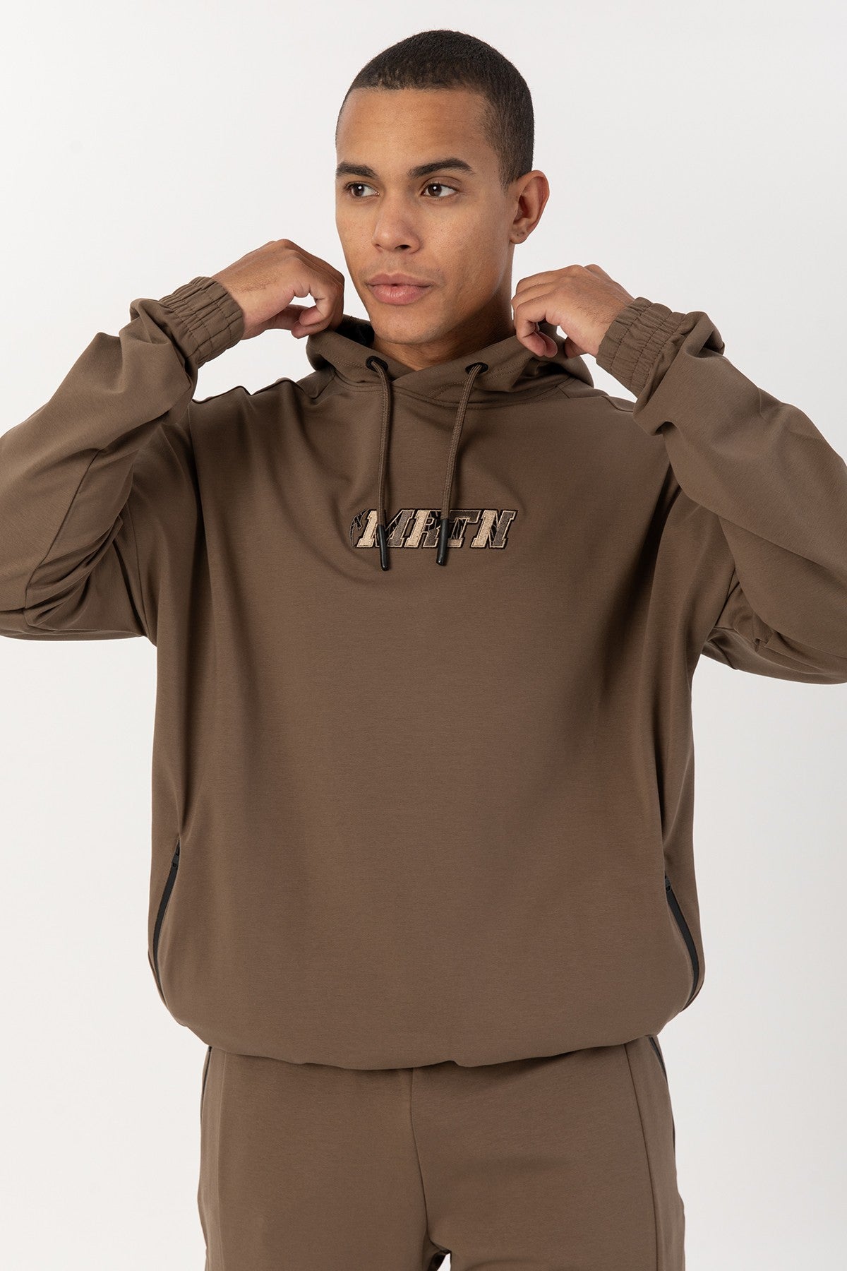 Oversize Erkek Kapüşonlu Kahverengi Sweatshirt