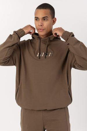 Oversize Erkek Kapüşonlu Kahverengi Sweatshirt
