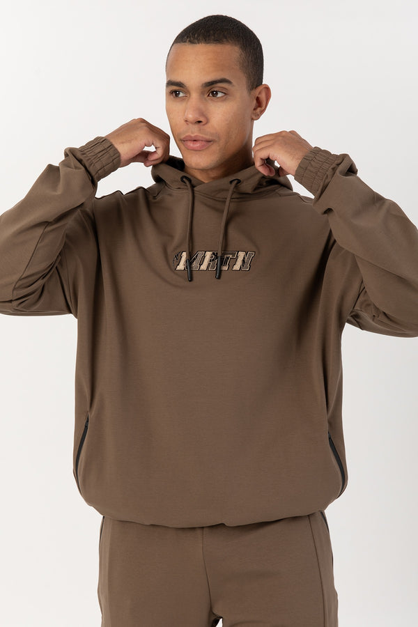 Oversize Erkek Kapüşonlu Kahverengi Sweatshirt