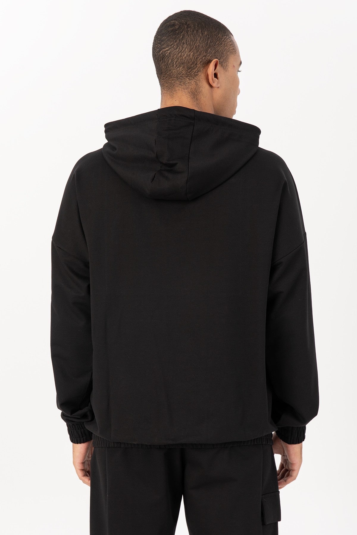Oversize Erkek Kapüşonlu Siyah Sweatshirt