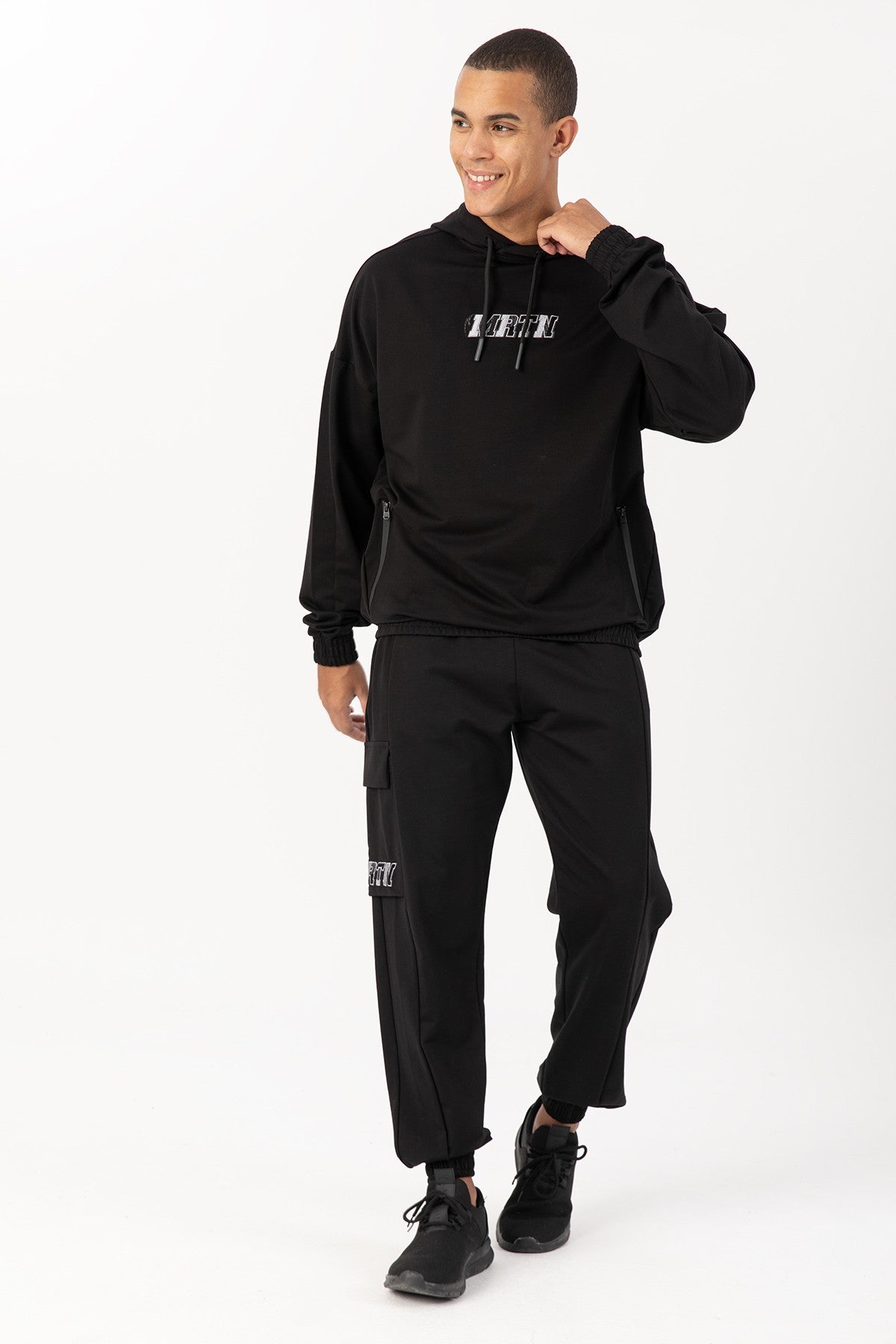 Oversize Erkek Kapüşonlu Siyah Sweatshirt