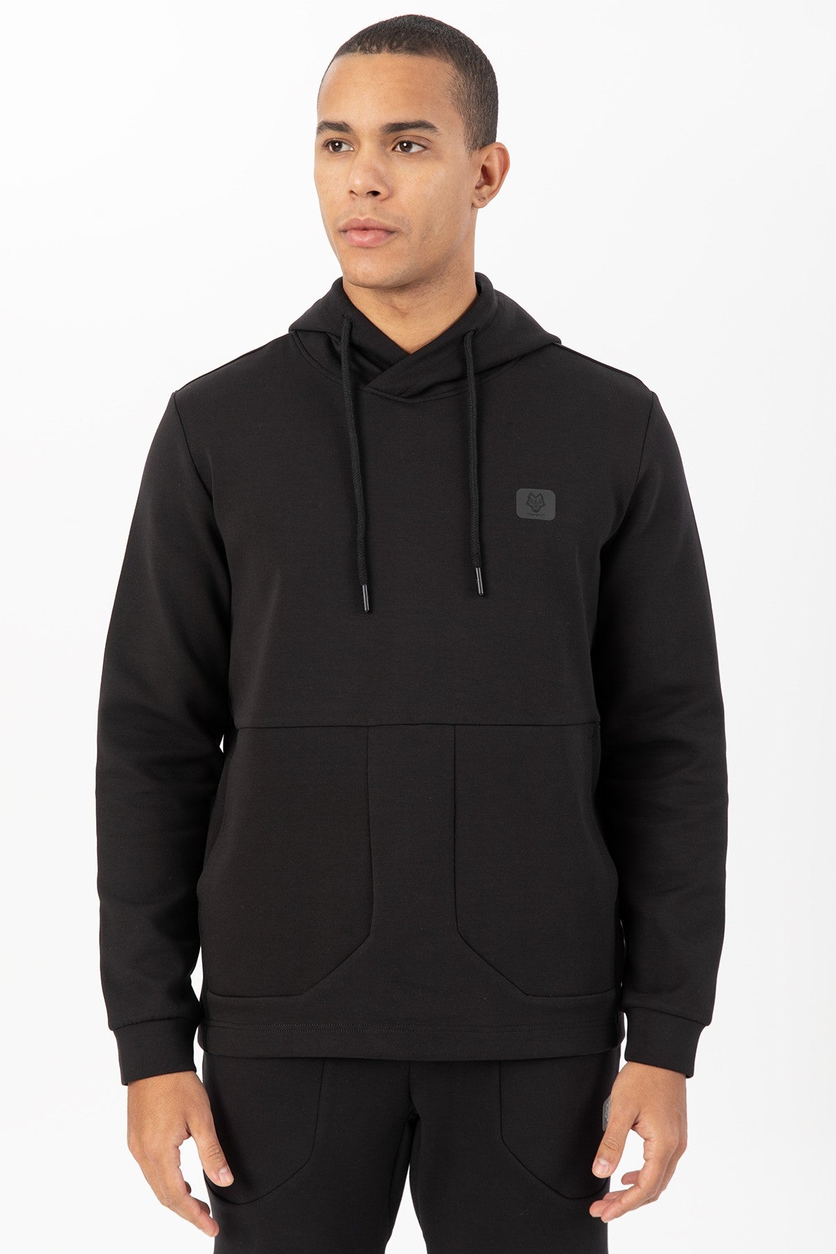Regular Erkek Kapüşonlu Siyah Sweatshirt