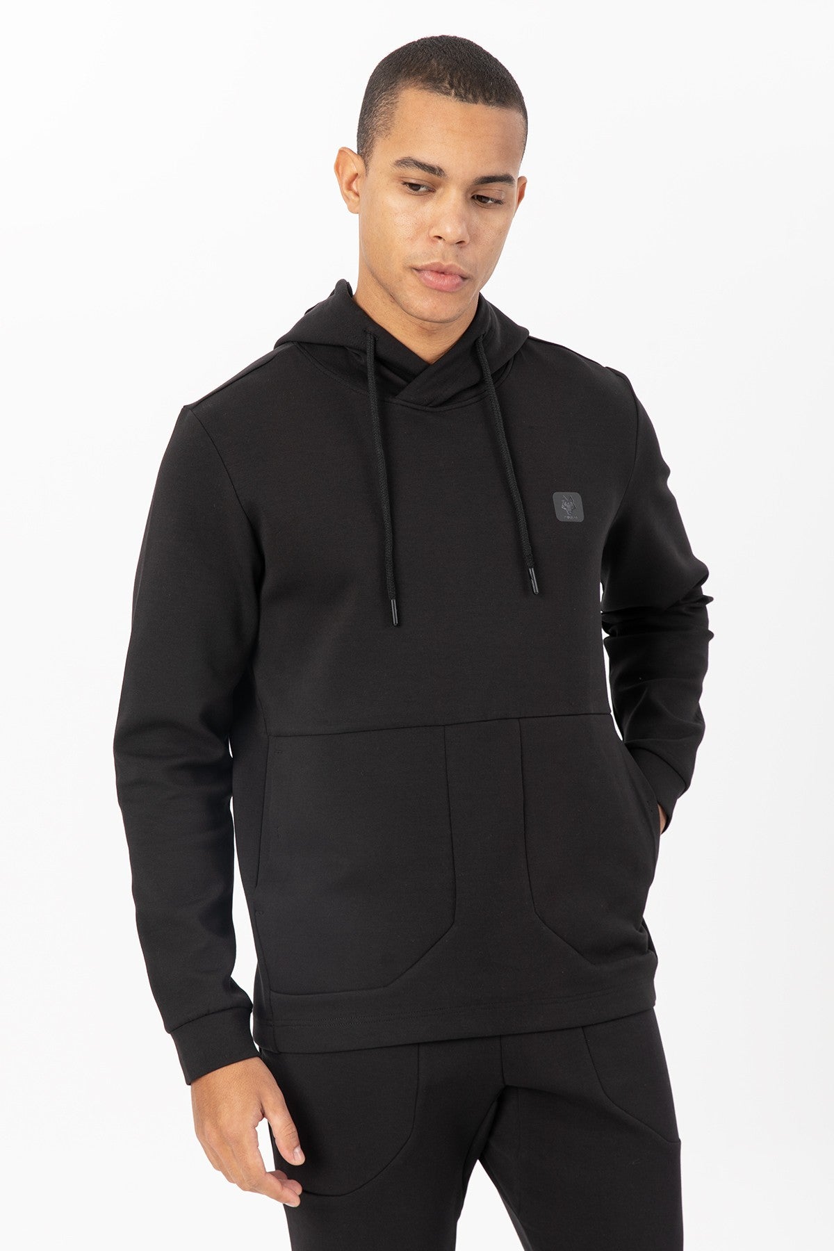 Regular Erkek Kapüşonlu Siyah Sweatshirt