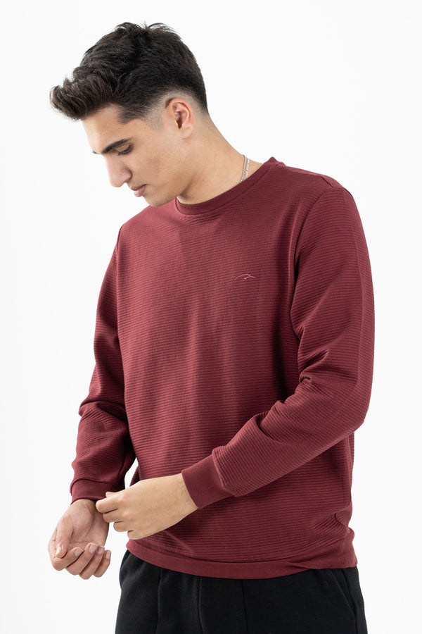 Regular Erkek Bisiklet Yaka Bordo Sweatshirt