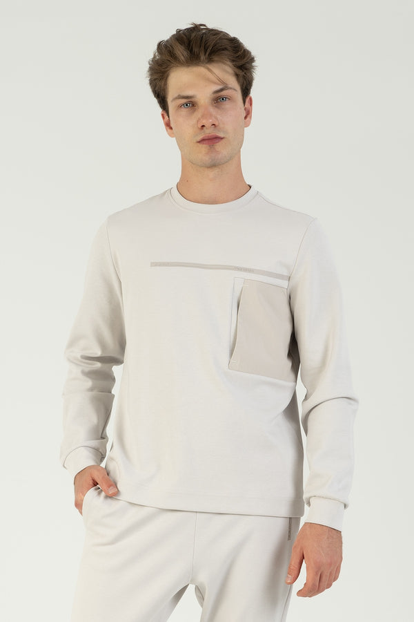 Regular Erkek Bisiklet Yaka Taş Sweatshirt