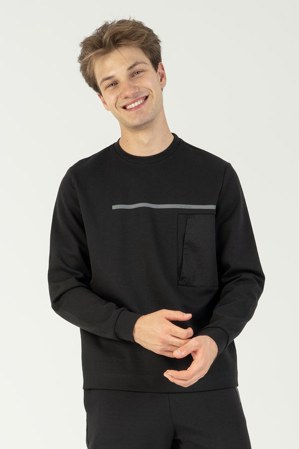 Regular Erkek Bisiklet Yaka Siyah Sweatshirt