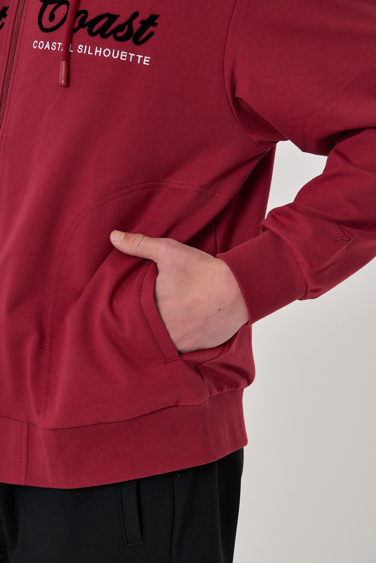 Relax-Fit Erkek Kapüşonlu Bordo Eşofman Üstü