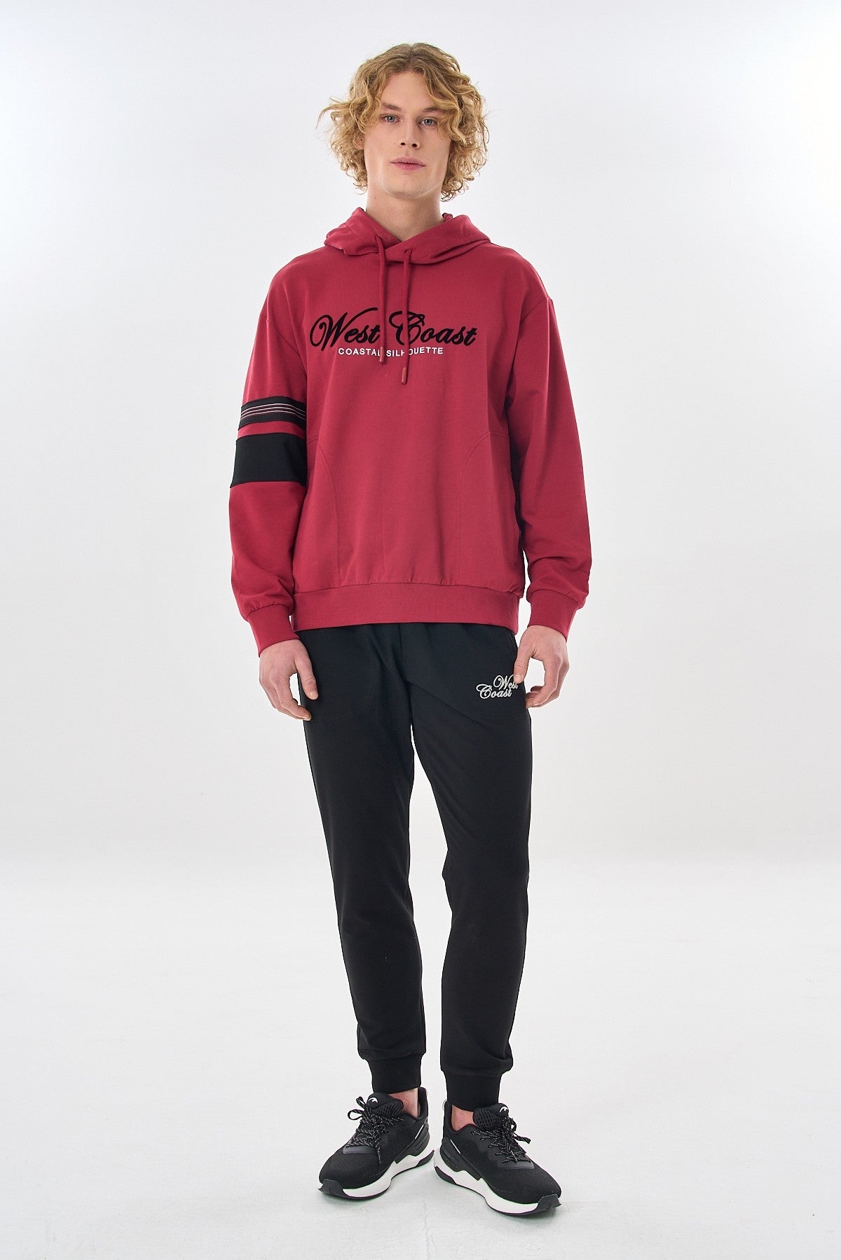 Relax-Fit Erkek Kapüşonlu Bordo Sweatshirt