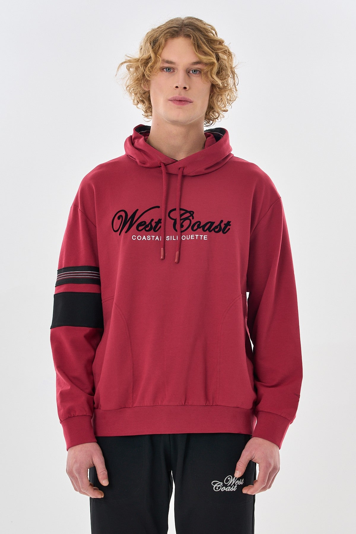 Relax-Fit Erkek Kapüşonlu Bordo Sweatshirt