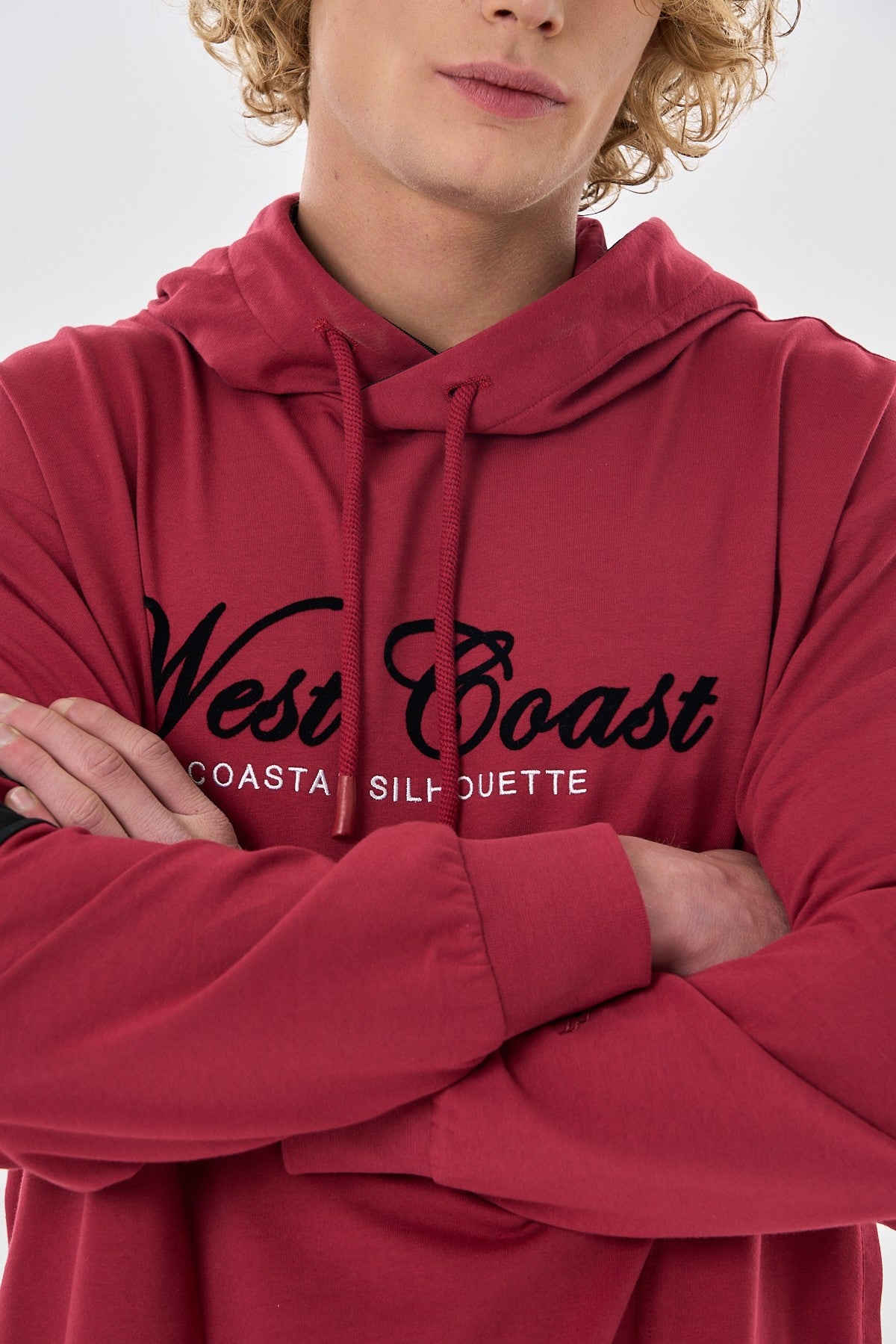Relax-Fit Erkek Kapüşonlu Bordo Sweatshirt