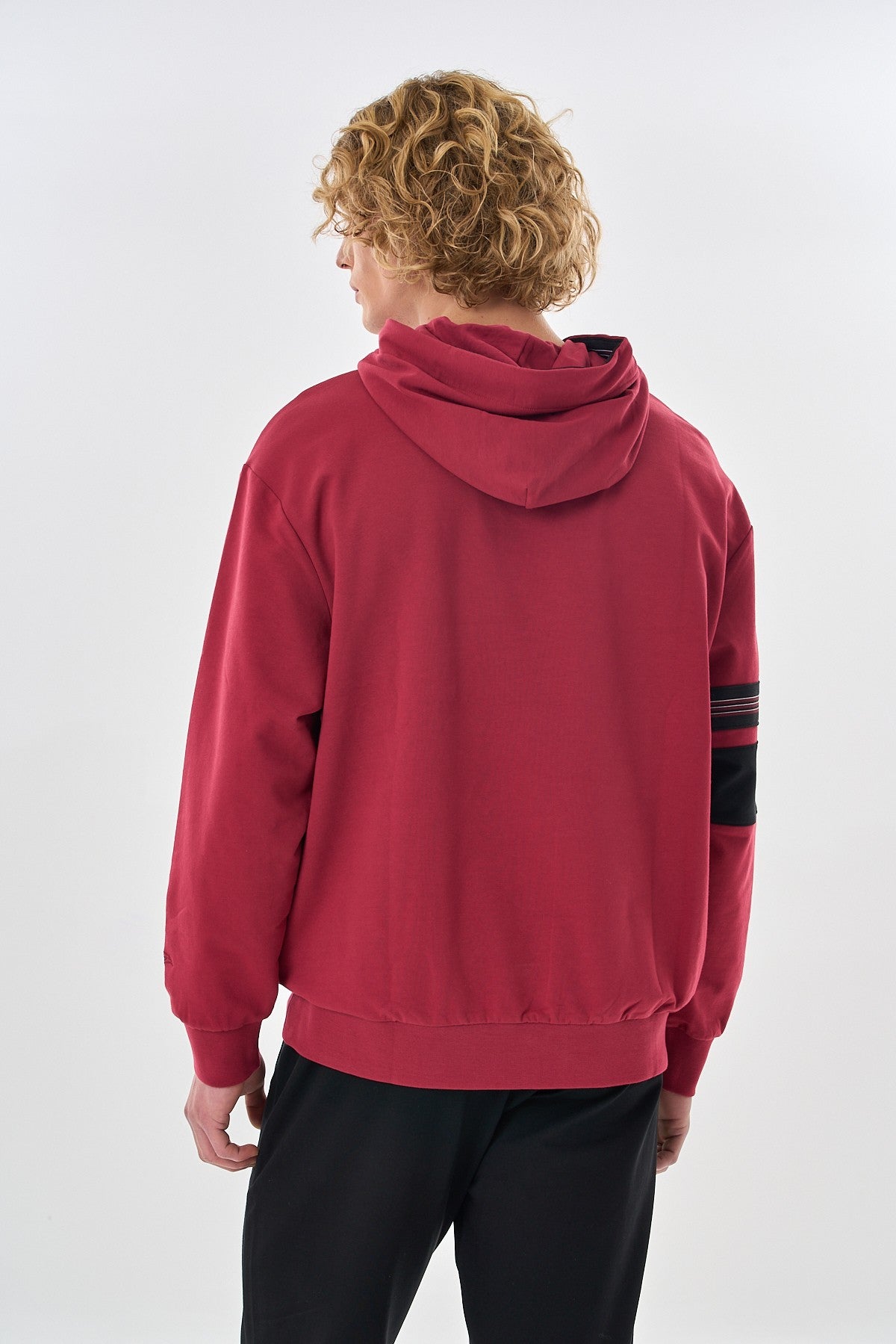 Relax-Fit Erkek Kapüşonlu Bordo Sweatshirt