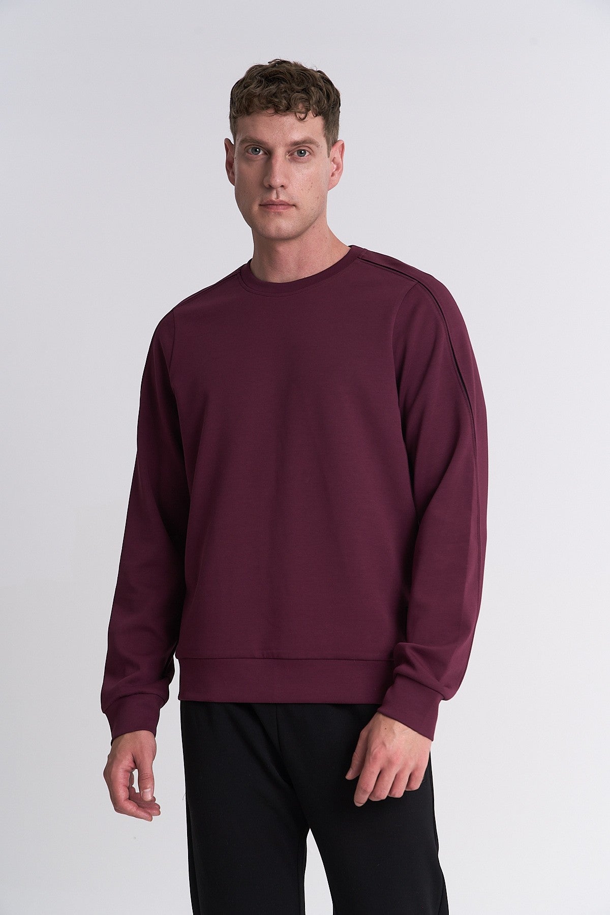 Erkek Bisiklet Yaka Bordo Sweatshirt