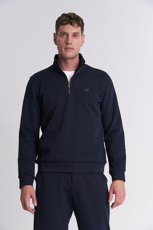 Erkek Dik Yaka Lacivert Sweatshirt