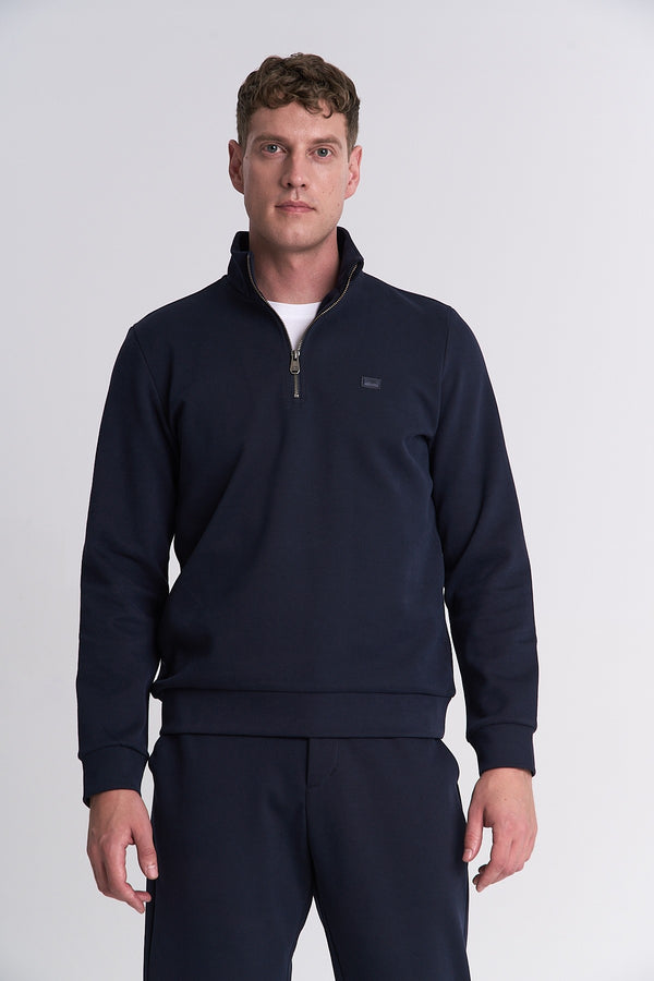 Erkek Dik Yaka Lacivert Sweatshirt