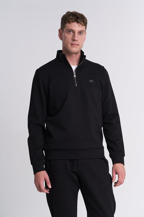 Erkek Dik Yaka Siyah Sweatshirt
