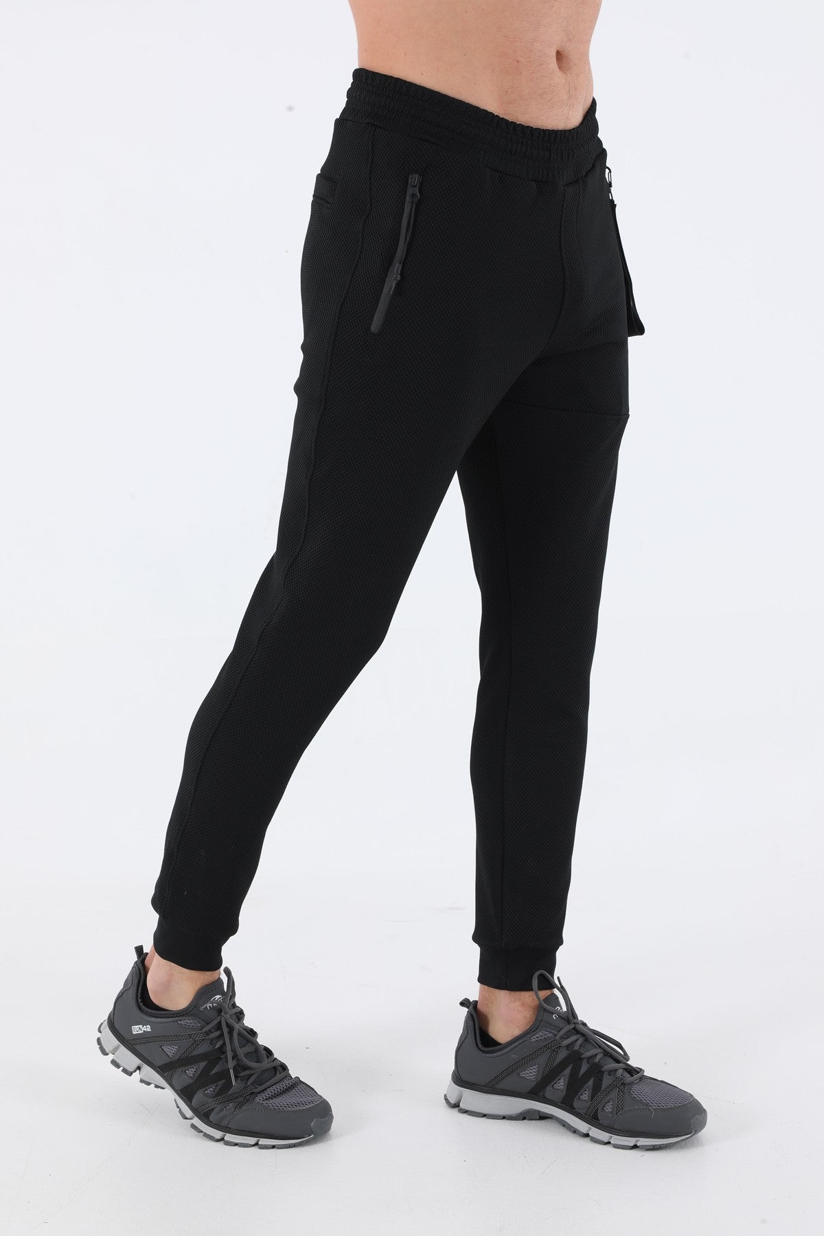 SlimFit Erkek Ribana Paça Siyah Pantolon