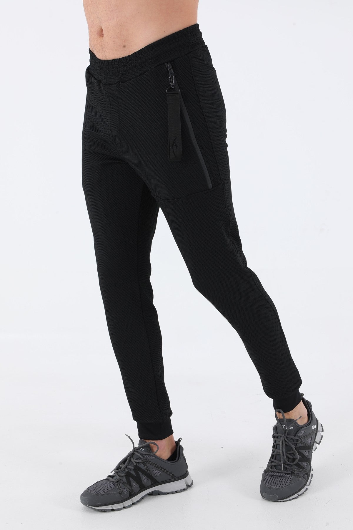 SlimFit Erkek Ribana Paça Siyah Pantolon