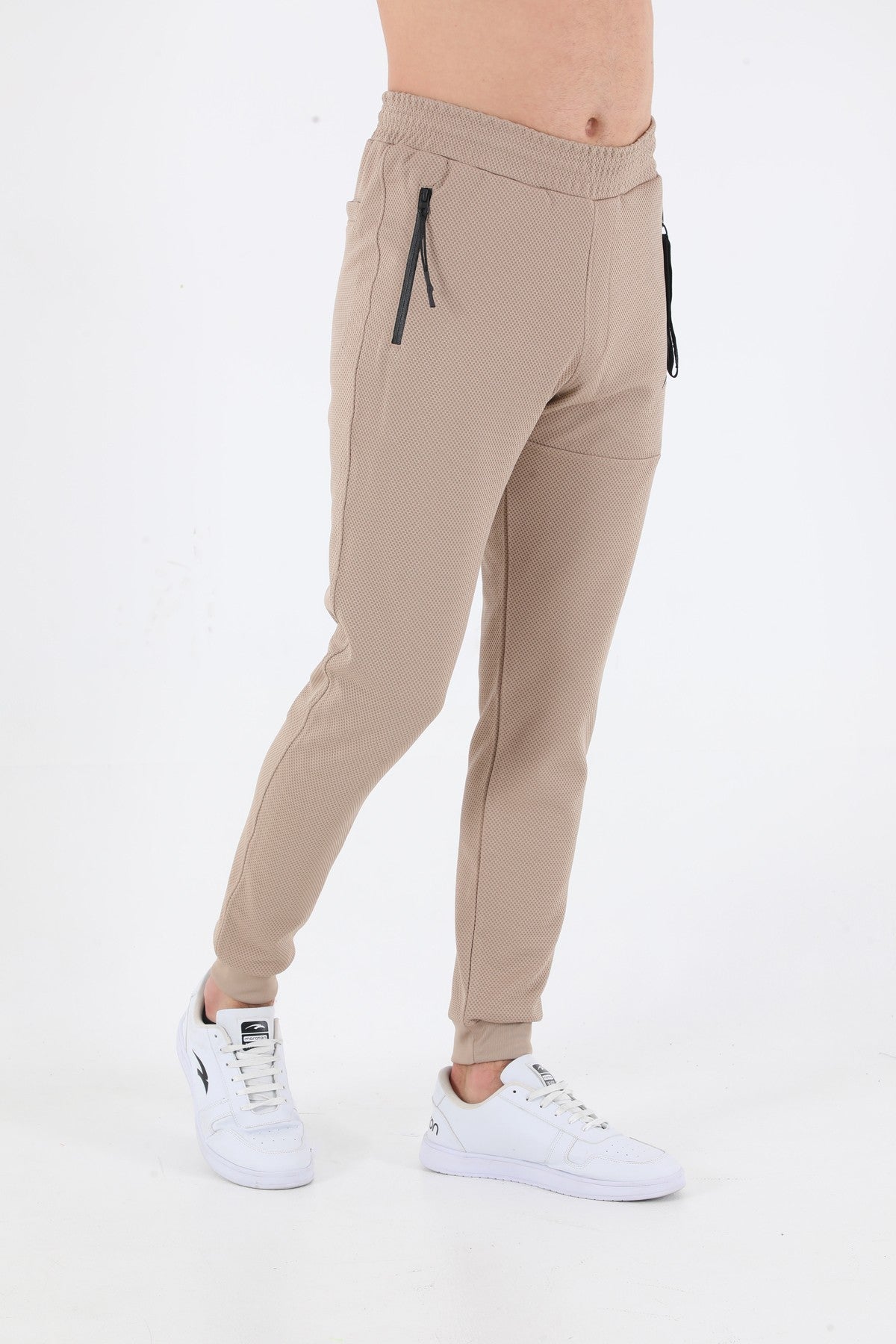 SlimFit Erkek Ribana Paça Bej Pantolon