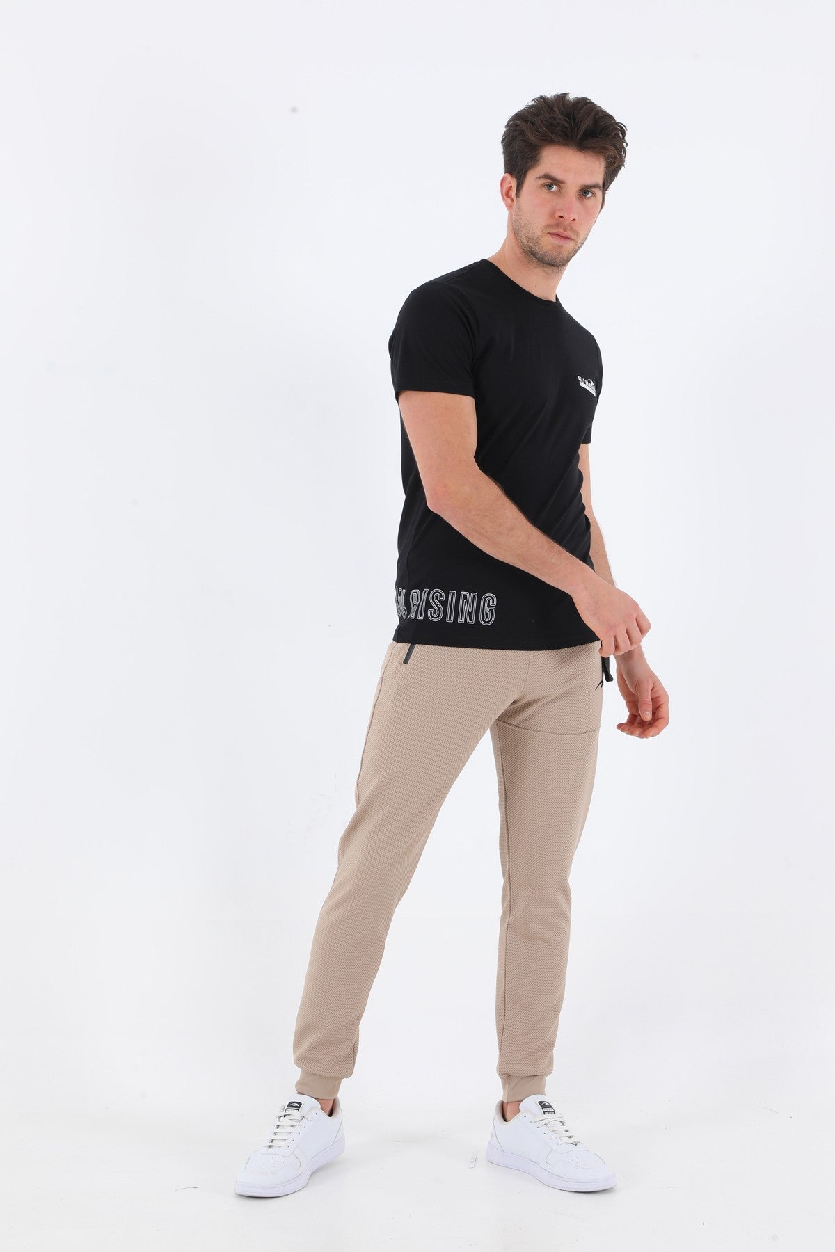 SlimFit Erkek Ribana Paça Bej Pantolon