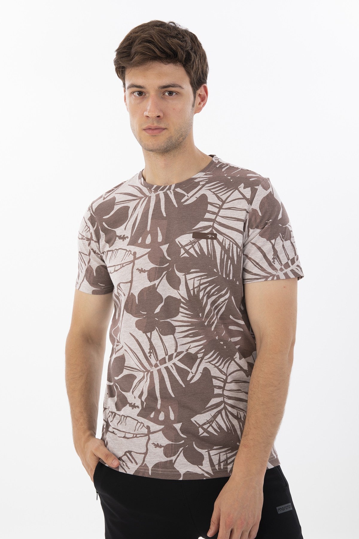 Regular Erkek Bisiklet Yaka Kahverengi T-shirt