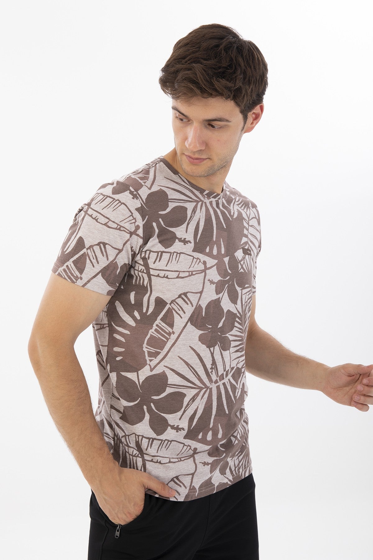 Regular Erkek Bisiklet Yaka Kahverengi T-shirt
