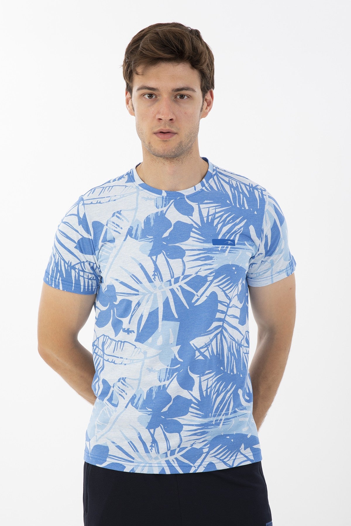 Regular Erkek Bisiklet Yaka Mavi T-shirt