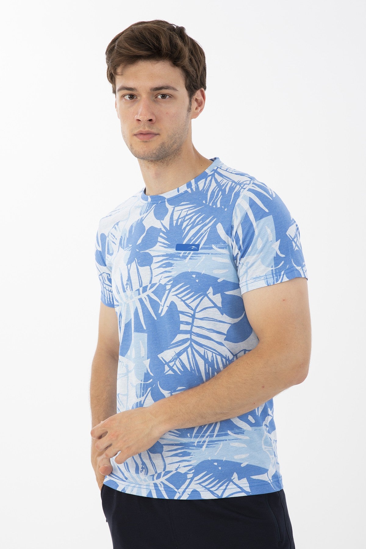 Regular Erkek Bisiklet Yaka Mavi T-shirt