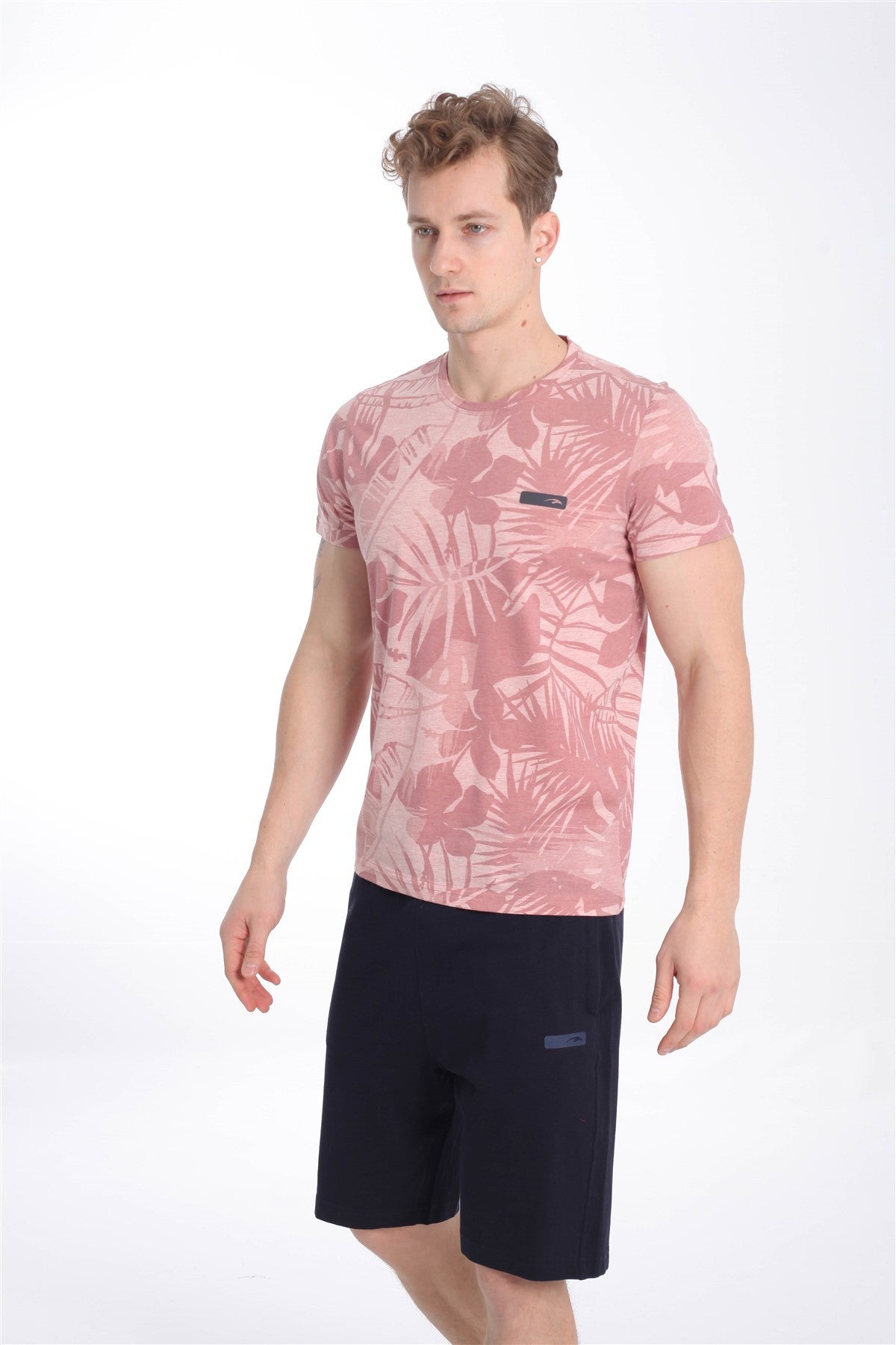 Regular Erkek Bisiklet Yaka Pembe T-shirt