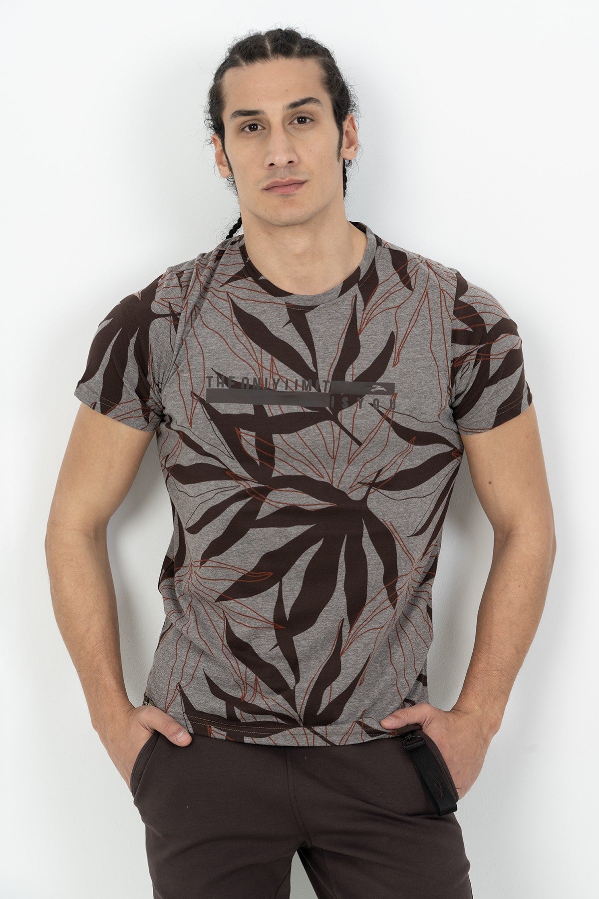Regular Erkek Bisiklet Yaka Kahverengi T-shirt