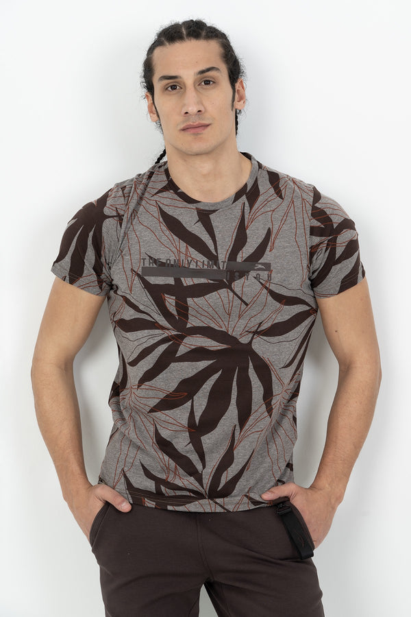 Regular Erkek Bisiklet Yaka Kahverengi T-shirt