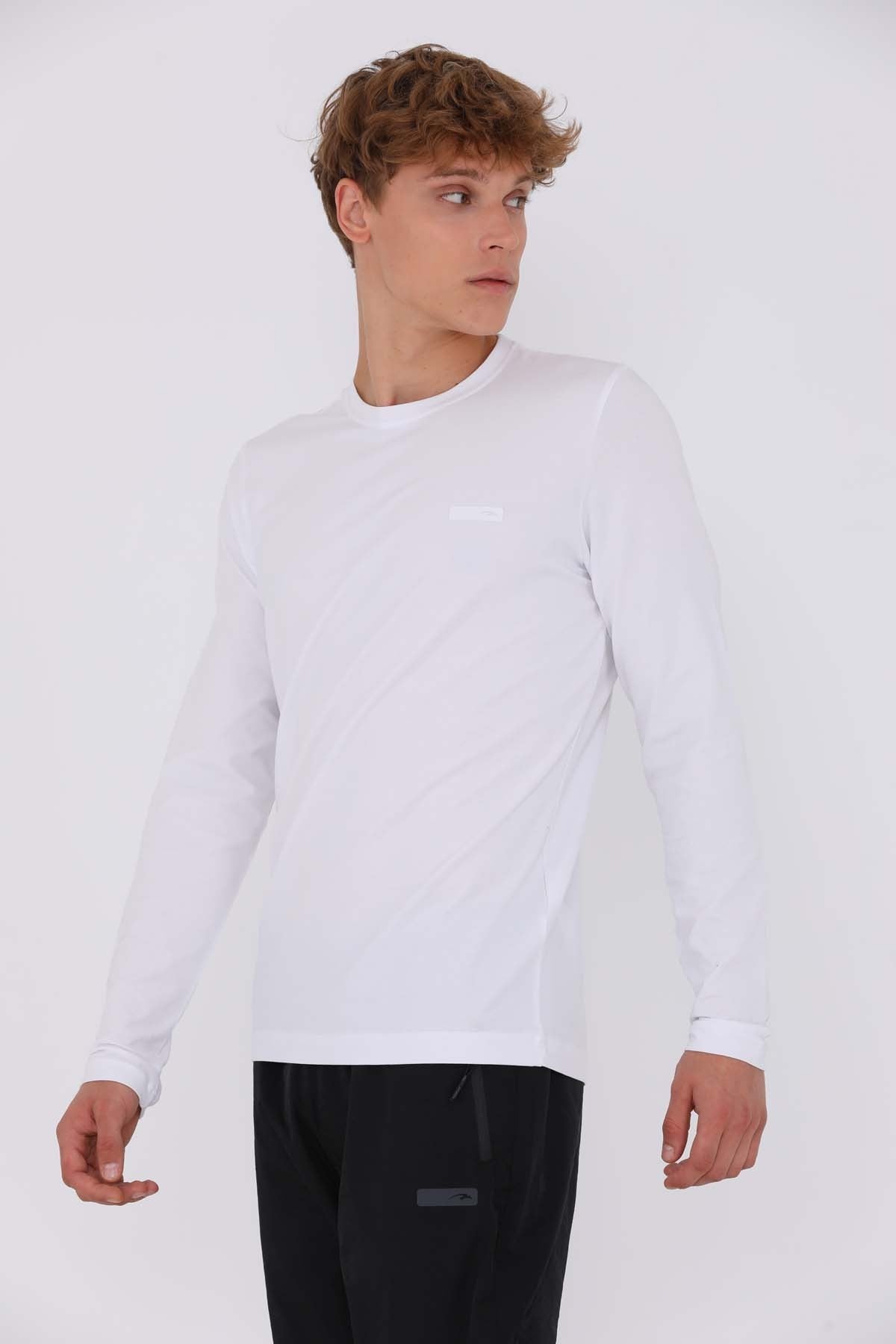 Regular Erkek Bisiklet Yaka Beyaz Sweatshirt