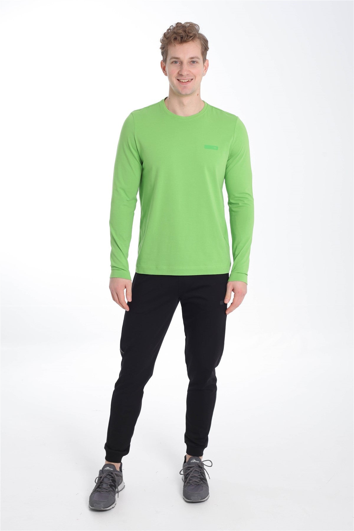 Regular Erkek Bisiklet Yaka Yeşil Sweatshirt