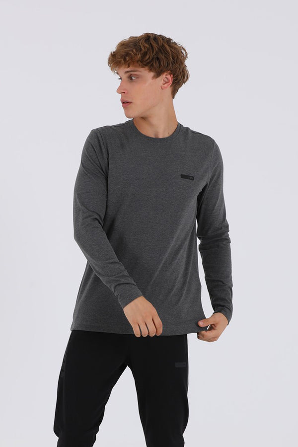 Regular Erkek Bisiklet Yaka Antramelanj Sweatshirt