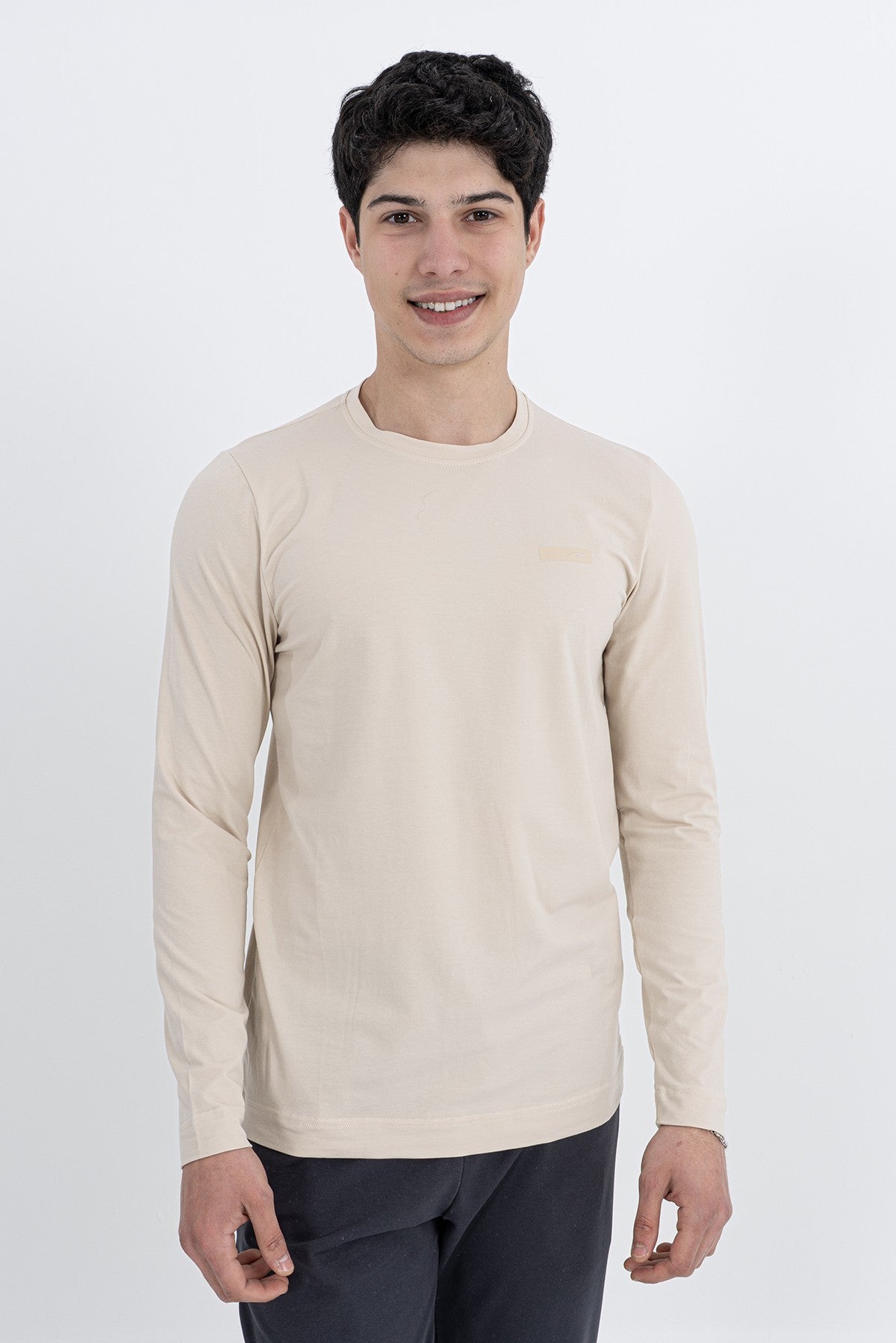 Regular Erkek Bisiklet Yaka Bej Sweatshirt