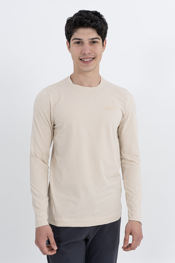 Regular Erkek Bisiklet Yaka Bej Sweatshirt