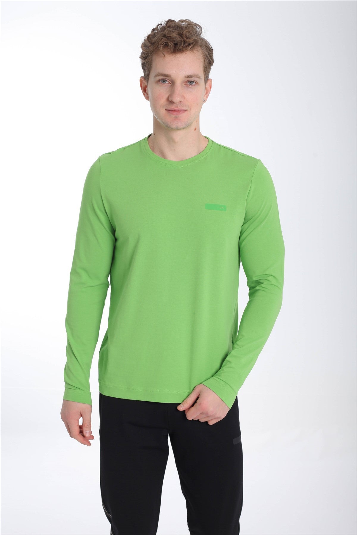 Regular Erkek Bisiklet Yaka Yeşil Sweatshirt