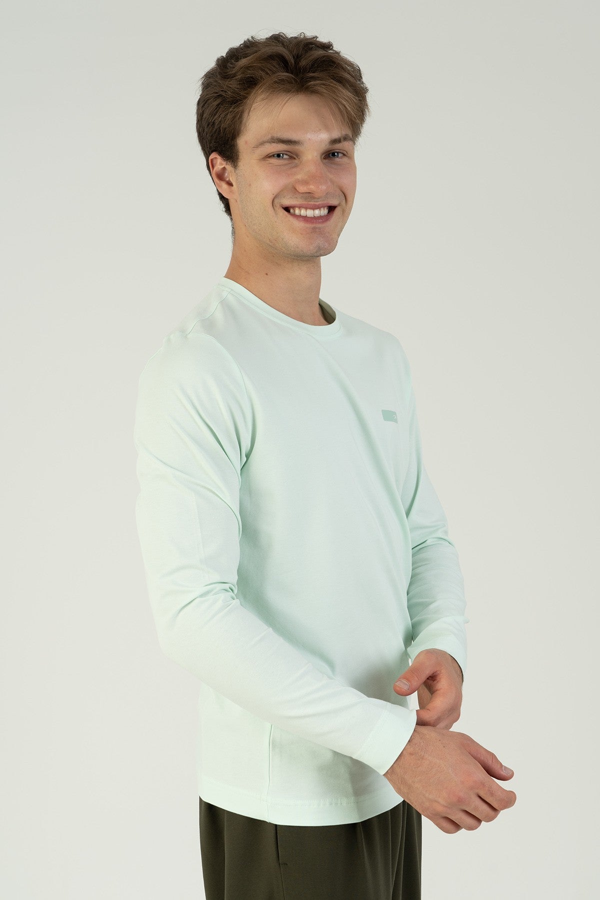 Regular Erkek Bisiklet Yaka Yeşil Sweatshirt