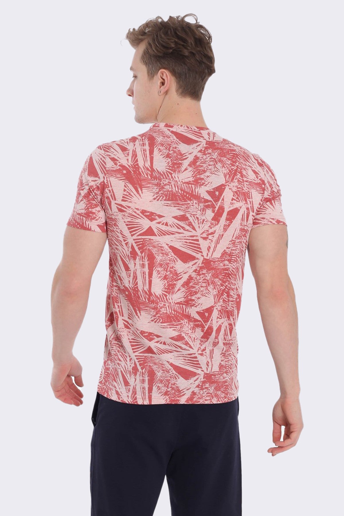 Regular Erkek Bisiklet Yaka Pembe T-shirt