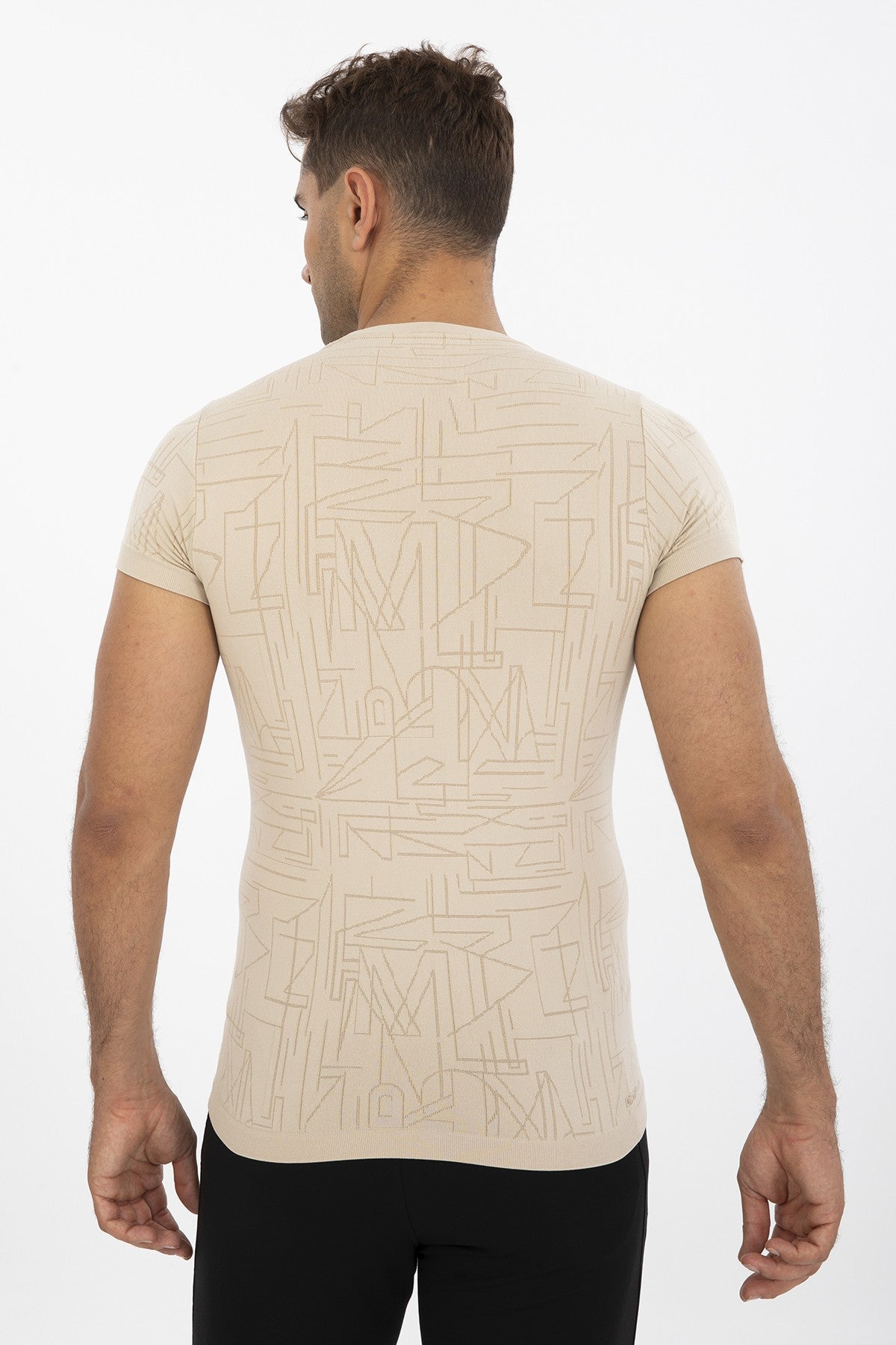 SlimFit Erkek Bisiklet Yaka Bej T-shirt