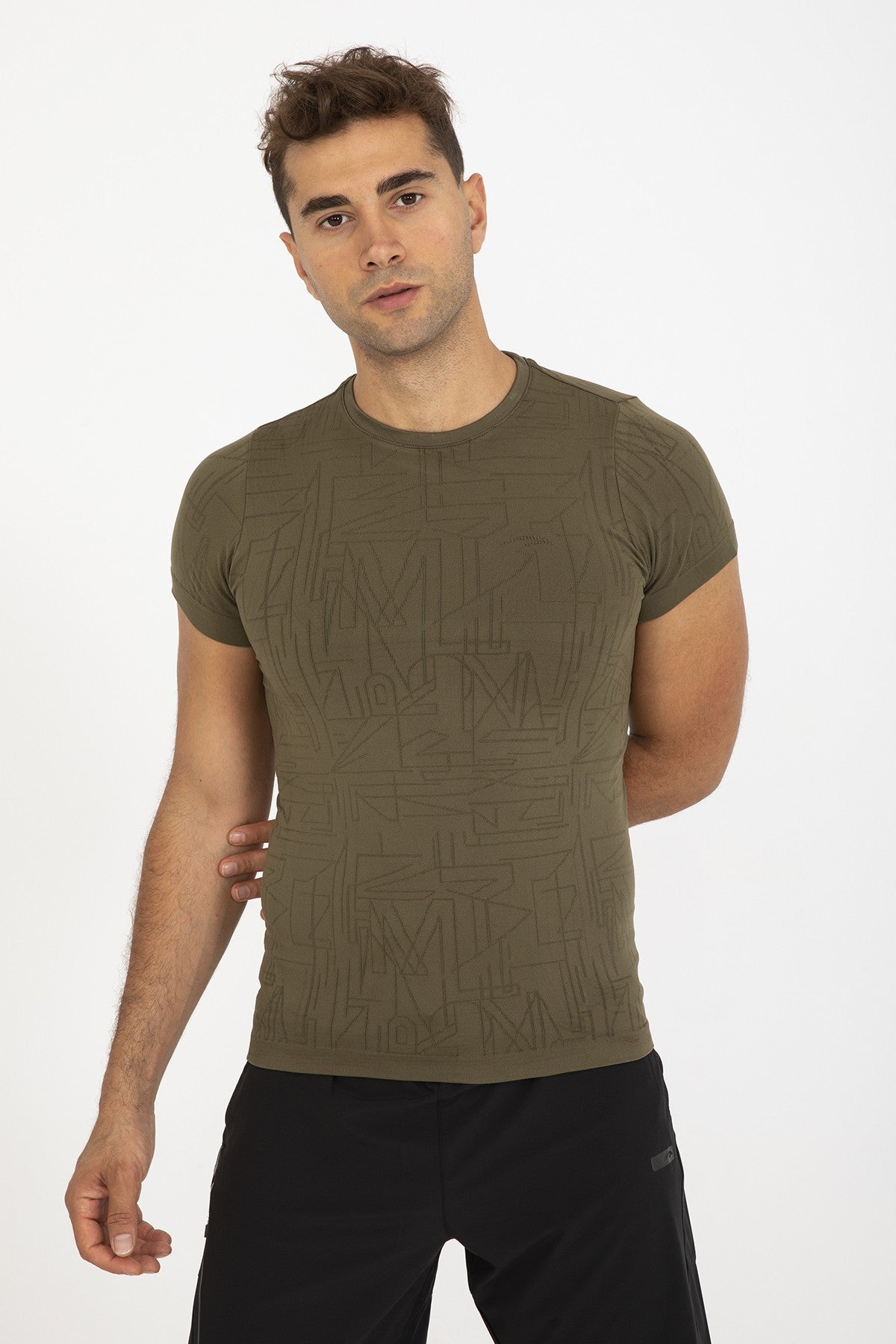 SlimFit Erkek Bisiklet Yaka Haki T-shirt